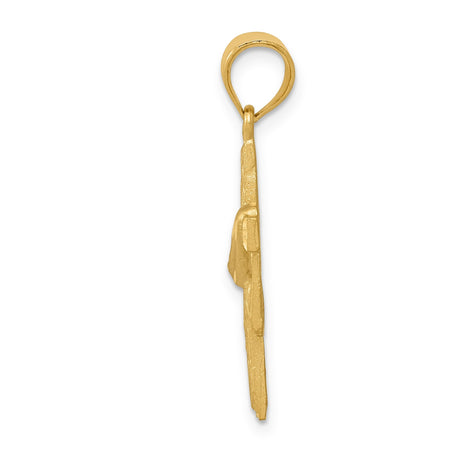 14k Yellow Gold Latin Cross Pendant with Draped Textured Design, Polished Matte Finish