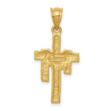 14k Yellow Gold Latin Cross Pendant with Draped Textured Design, Polished Matte Finish