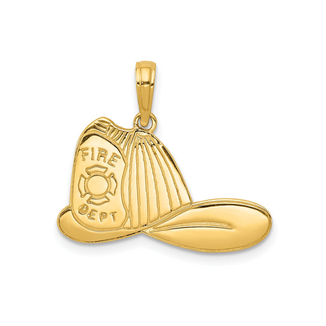 14k Yellow Gold Firefighter Helmet Pendant with Maltese Cross and Fire Dept Engraving