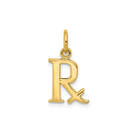 14k Yellow Gold Rx Pendant Charm, Polished Pharmacy Symbol Jewelry for Healthcare Workers