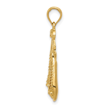 14k Yellow Gold Ballet Slippers Pendant with Bow Detail, 3D Pointe Shoes Charm for Dancers