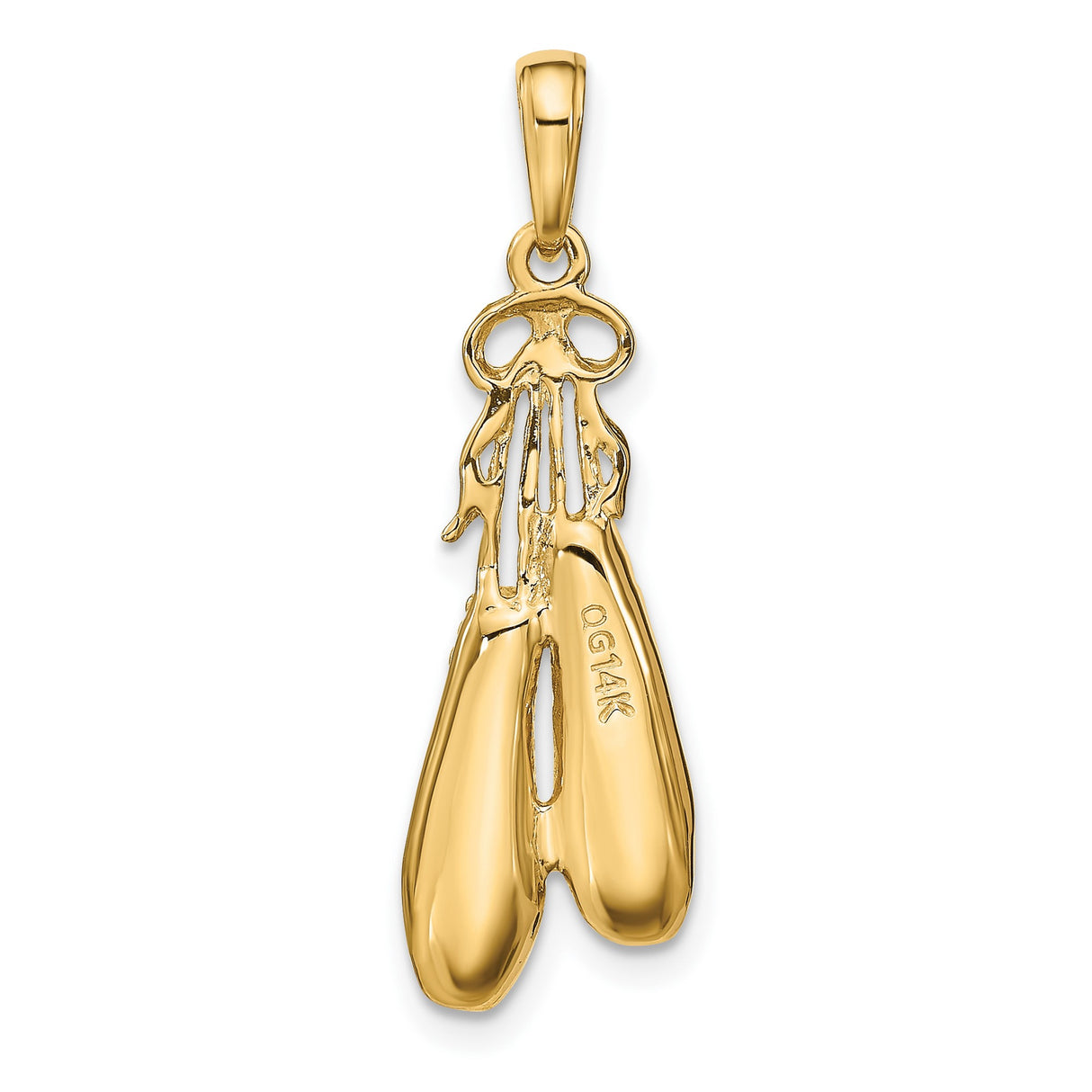 14k Yellow Gold Ballet Slippers Pendant with Bow Detail, 3D Pointe Shoes Charm for Dancers