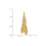 14k Yellow Gold Ballet Slippers Pendant with Bow Detail, 3D Pointe Shoes Charm for Dancers