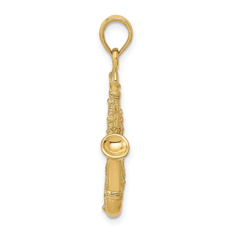 14k Yellow Gold Saxophone Pendant Charm, Musical Instrument Theme, Unisex Jewelry for Musicians