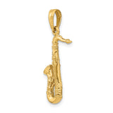 14k Yellow Gold Saxophone Pendant Charm, Musical Instrument Theme, Unisex Jewelry for Musicians