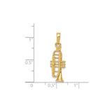 14k Yellow Gold Trumpet Pendant Charm, Mini Brass Instrument Design for Music Lovers