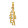 14k Yellow Gold Trumpet Pendant Charm, Mini Brass Instrument Design for Music Lovers