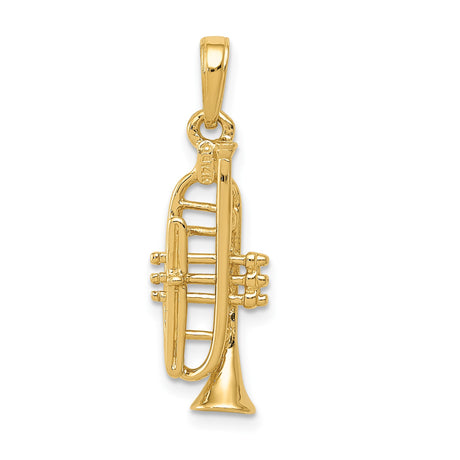 14k Yellow Gold Trumpet Pendant Charm, Mini Brass Instrument Design for Music Lovers