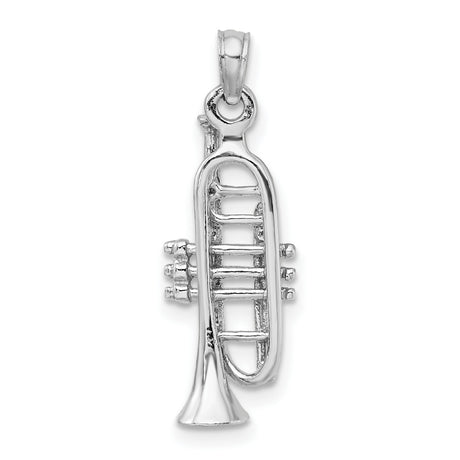 14k White Gold Trumpet Pendant, 3D Musical Instrument Charm for Musicians and Jazz Lovers