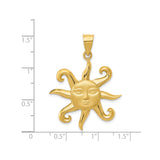 14k Yellow Gold Sun Face Pendant, Celestial Solar Rays, Boho Astrology Jewelry