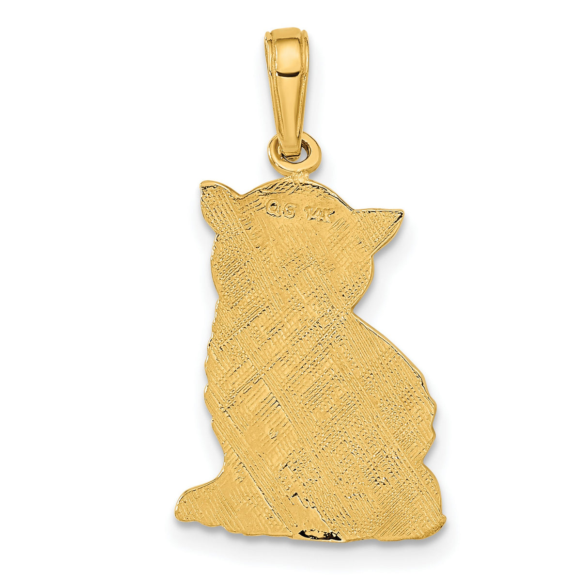 Polished Cat With Accents Charm Pendant in Real 14k Yellow Gold