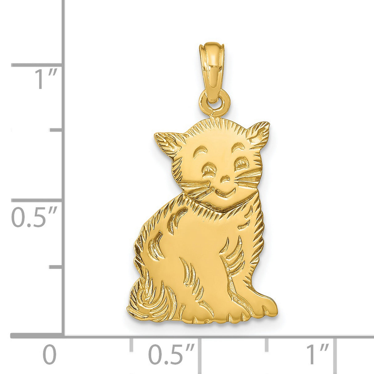 Polished Cat With Accents Charm Pendant in Real 14k Yellow Gold