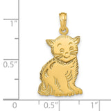 Polished Cat With Accents Charm Pendant in Real 14k Yellow Gold