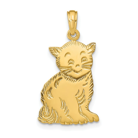 Polished Cat With Accents Charm Pendant in Real 14k Yellow Gold