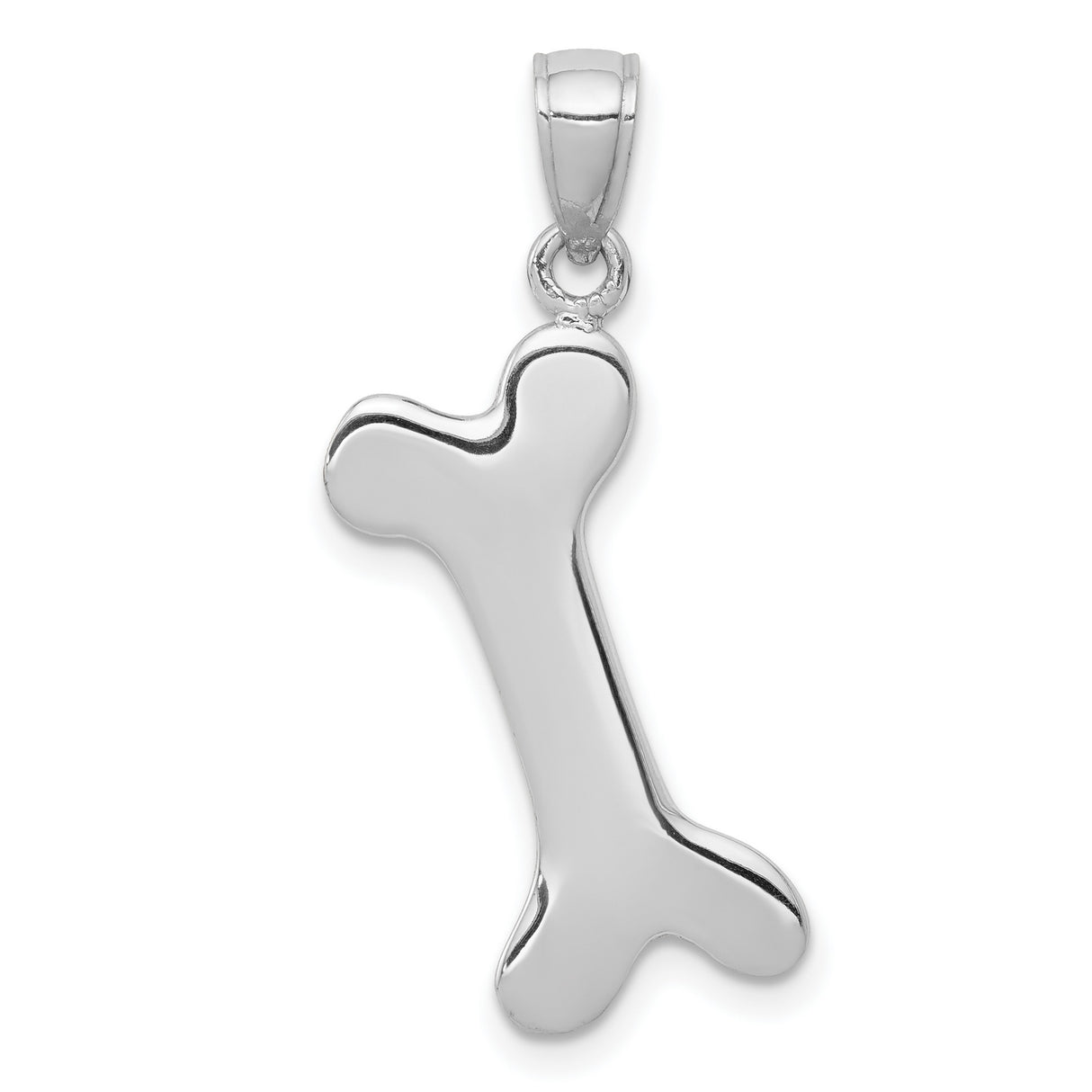 14k White Gold Dog Bone Pendant, Polished Animal Charm, Pet Memorial Jewelry