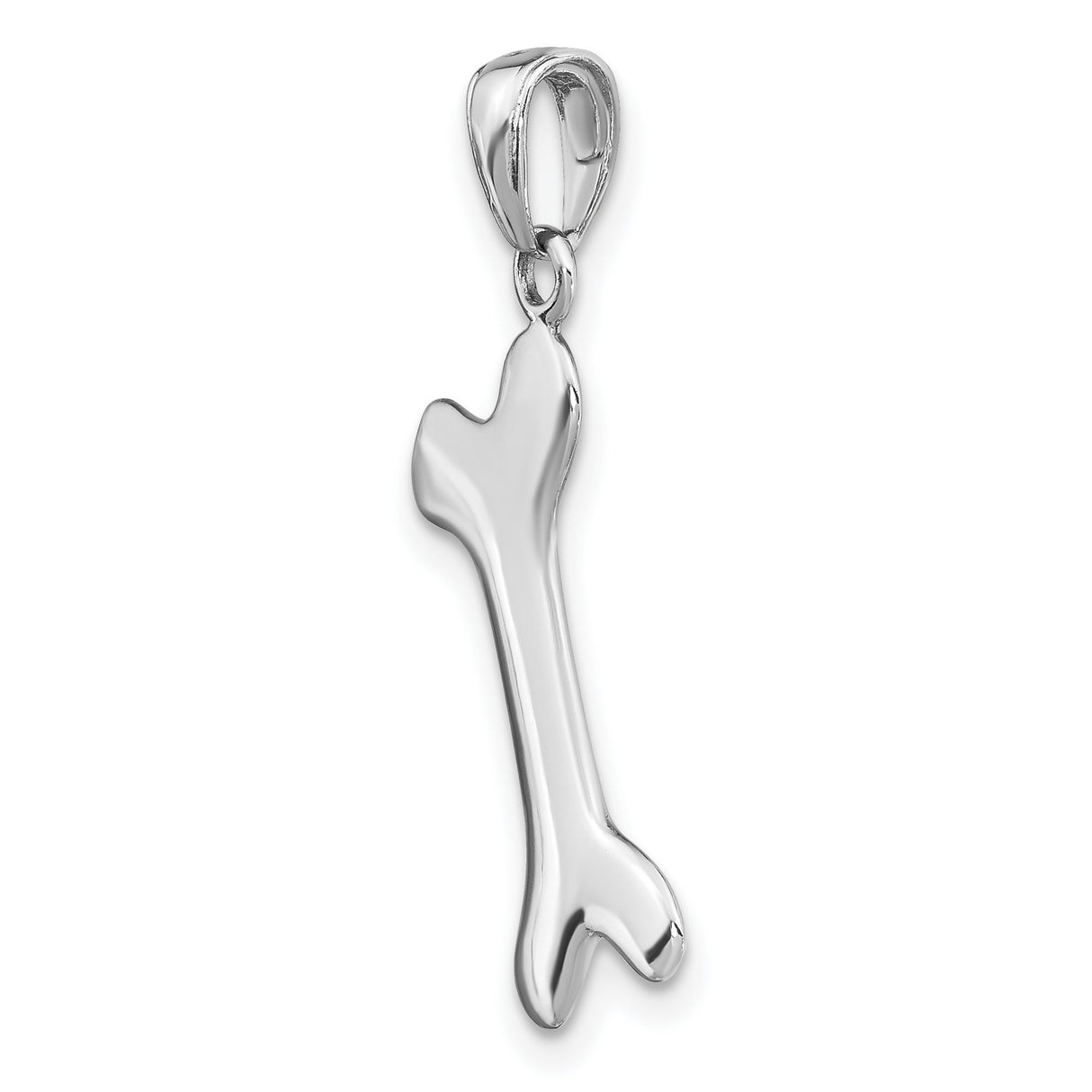 14k White Gold Dog Bone Pendant, Polished Animal Charm, Pet Memorial Jewelry