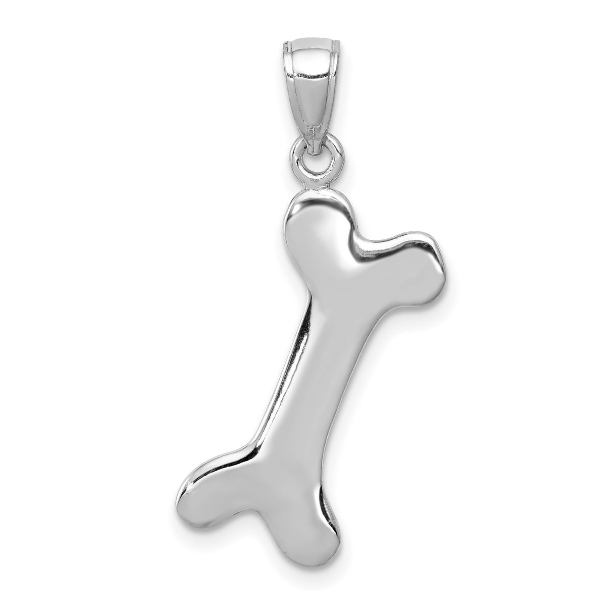 14k White Gold Dog Bone Pendant, Polished Animal Charm, Pet Memorial Jewelry