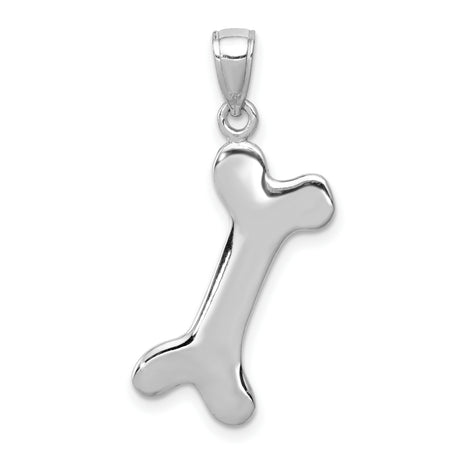 14k White Gold Dog Bone Pendant, Polished Animal Charm, Pet Memorial Jewelry