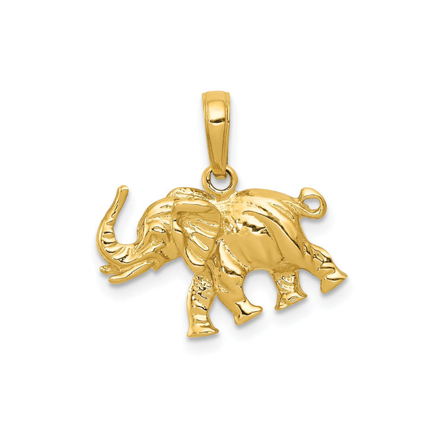 14k Yellow Gold Elephant Pendant with Detailed Design, Symbol of Strength and Wisdom