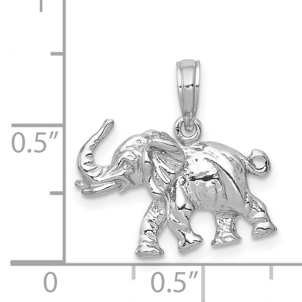 14k White Gold Elephant Pendant with Raised Trunk, Symbol of Strength and Luck for Women