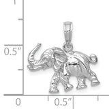 14k White Gold Elephant Pendant with Raised Trunk, Symbol of Strength and Luck for Women