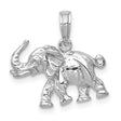 14k White Gold Elephant Pendant with Raised Trunk, Symbol of Strength and Luck for Women
