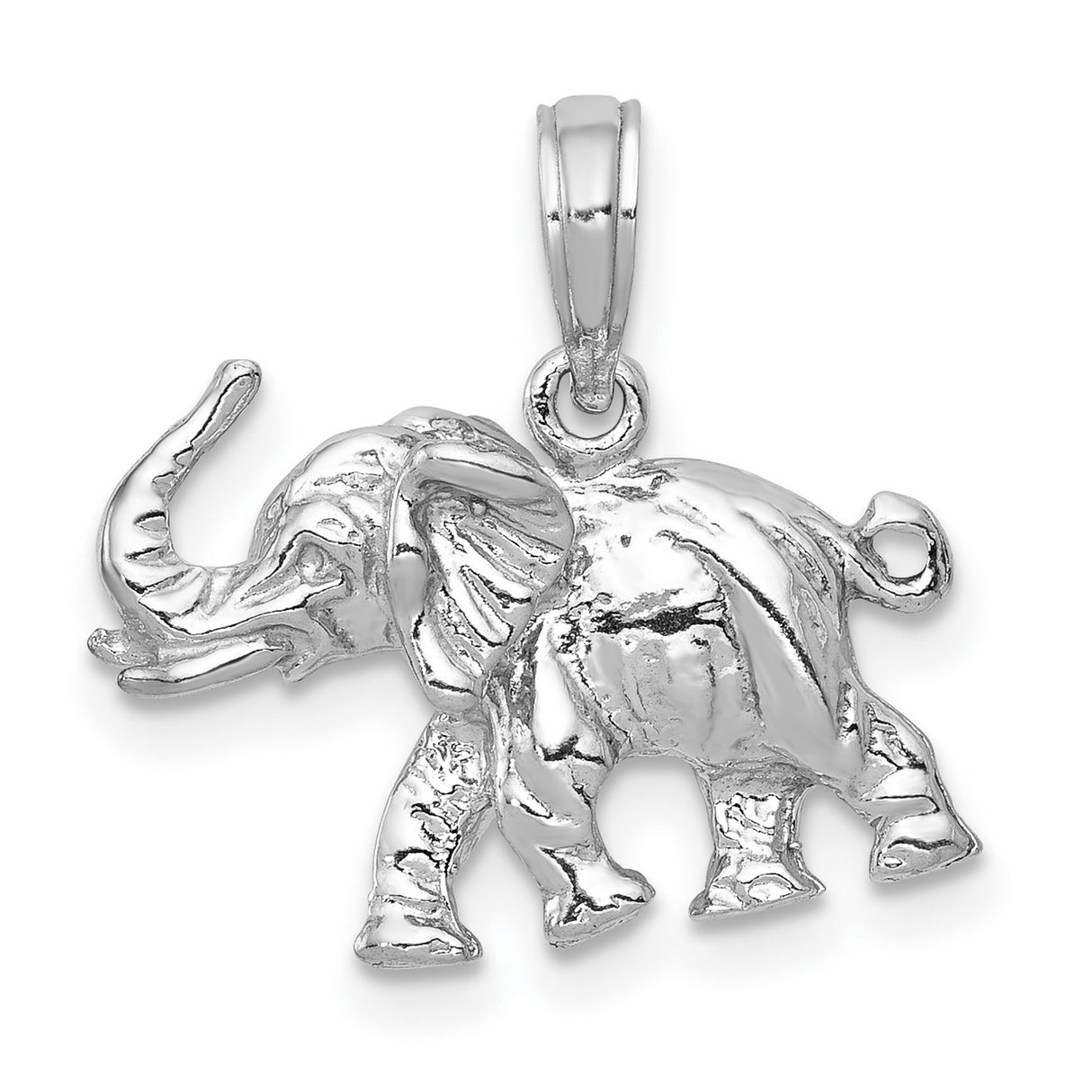 14k White Gold Elephant Pendant with Raised Trunk, Symbol of Strength and Luck for Women