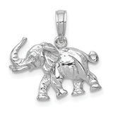 14k White Gold Elephant Pendant with Raised Trunk, Symbol of Strength and Luck for Women