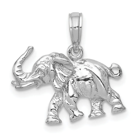 14k White Gold Elephant Pendant with Raised Trunk, Symbol of Strength and Luck for Women