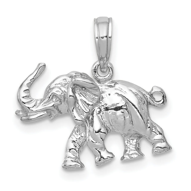 14k White Gold Elephant Pendant with Raised Trunk, Symbol of Strength and Luck for Women