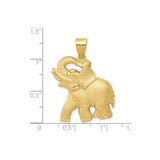 14k Yellow Gold Elephant Pendant with Raised Trunk, Symbol of Strength and Wisdom