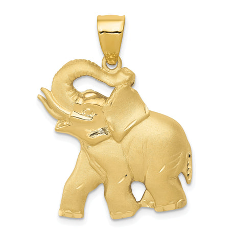 14k Yellow Gold Elephant Pendant with Raised Trunk, Symbol of Strength and Wisdom