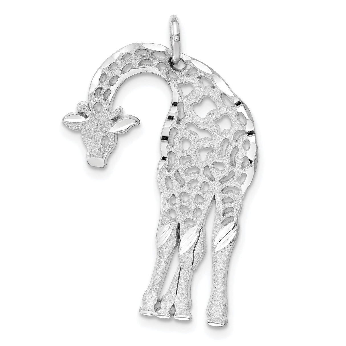 14k White Gold Giraffe Pendant with Openwork Cutout Design, Safari Animal Charm for Women