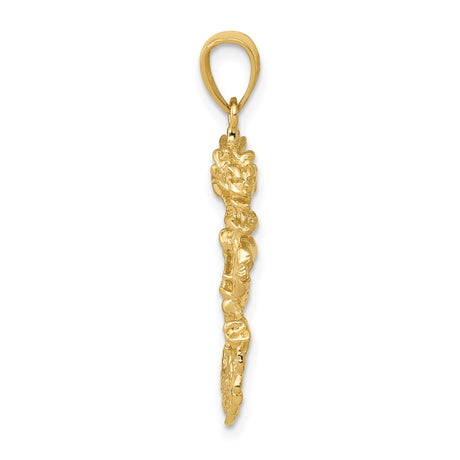 14k Yellow Gold Dragon Pendant, Intricate Openwork Chinese Style Mythical Charm
