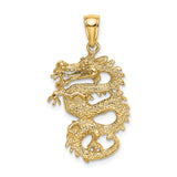14k Yellow Gold Dragon Pendant, Intricate Openwork Chinese Style Mythical Charm