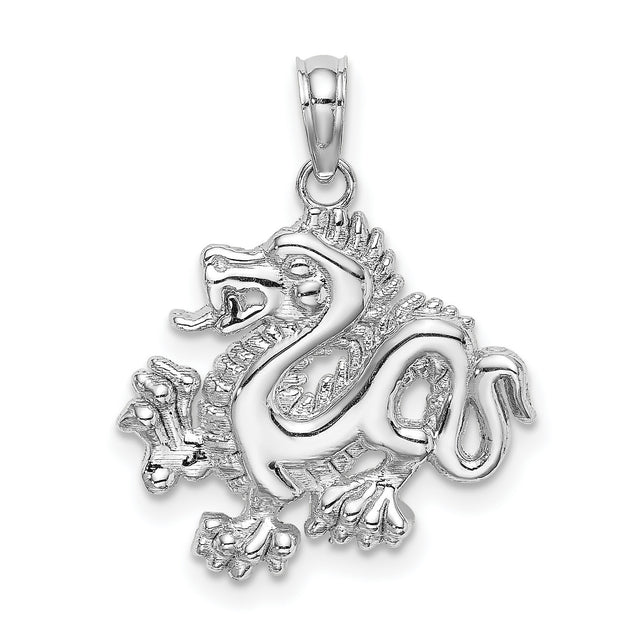 14k White Gold Dragon Pendant, Intricate Mythical Creature Design for Men and Unisex Wear
