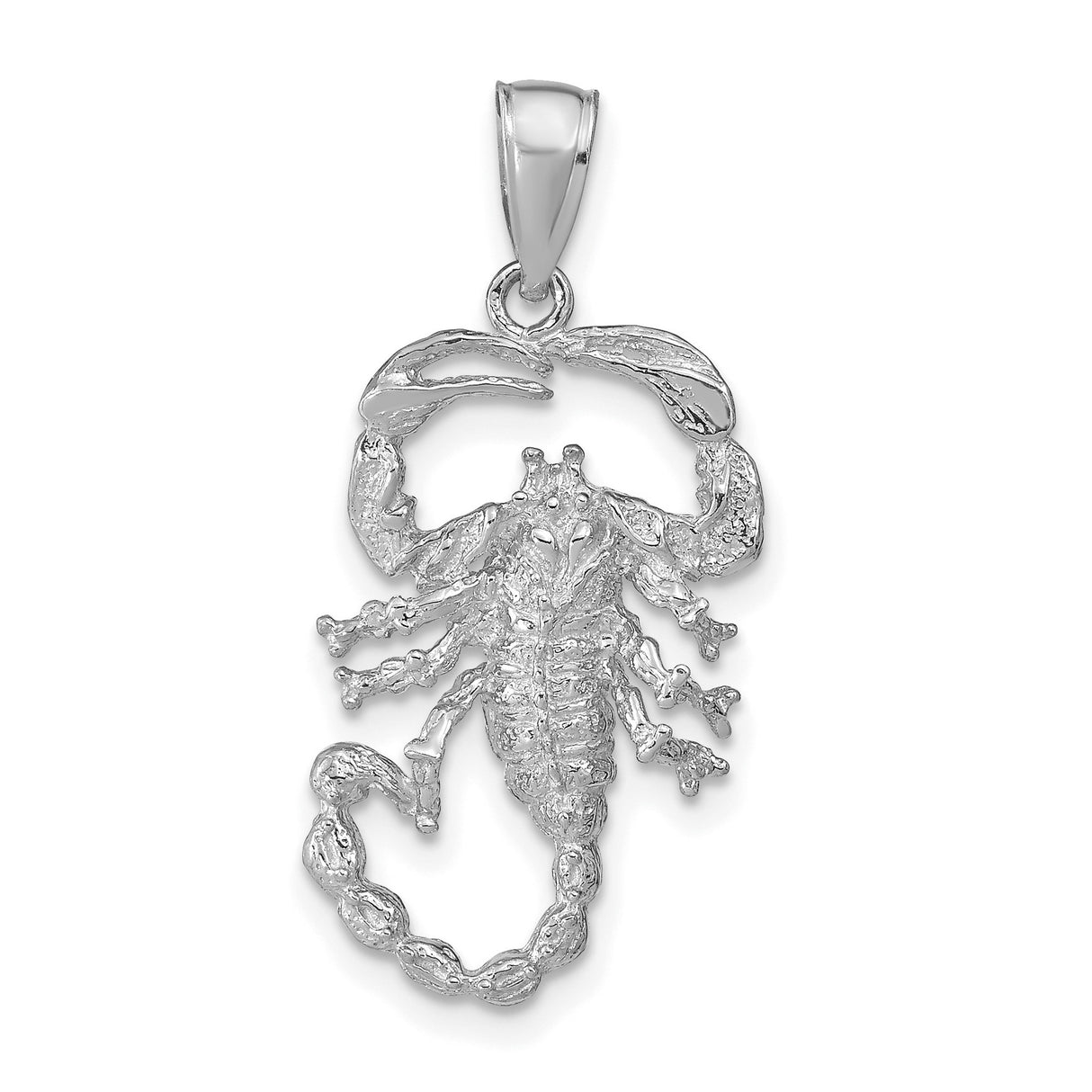 14k White Gold Scorpion Pendant, Textured Scorpio Zodiac Talisman for Men or Unisex