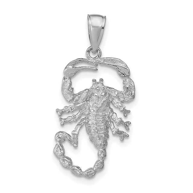 14k White Gold Scorpion Pendant, Textured Scorpio Zodiac Talisman for Men or Unisex