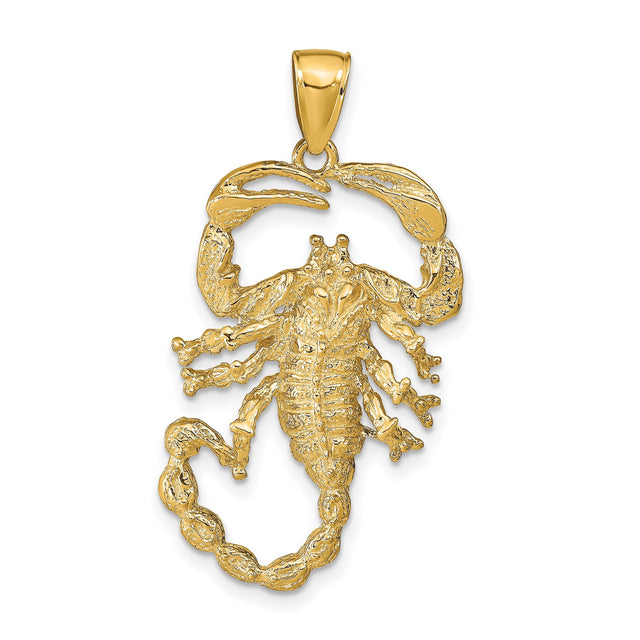 Large Solid Open-Back Scorpion Charm Pendant in Real 14k Yellow Gold