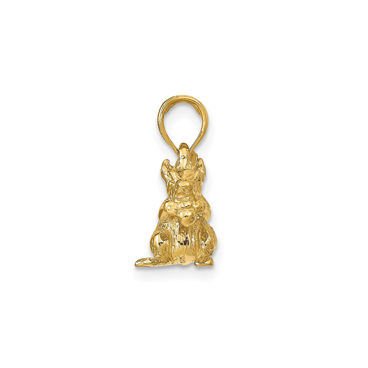 14k Yellow Gold Squirrel Pendant Charm with Nut, Detailed 3D Animal Design