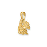 14k Yellow Gold Squirrel Pendant Charm with Nut, Detailed 3D Animal Design