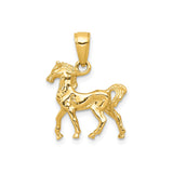 14k Yellow Gold Horse Pendant, Standing Horse Charm with Western Equestrian Theme for Women or Unisex