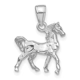 14k White Gold Prancing Horse Pendant, Detailed Animal Charm with Equestrian Style