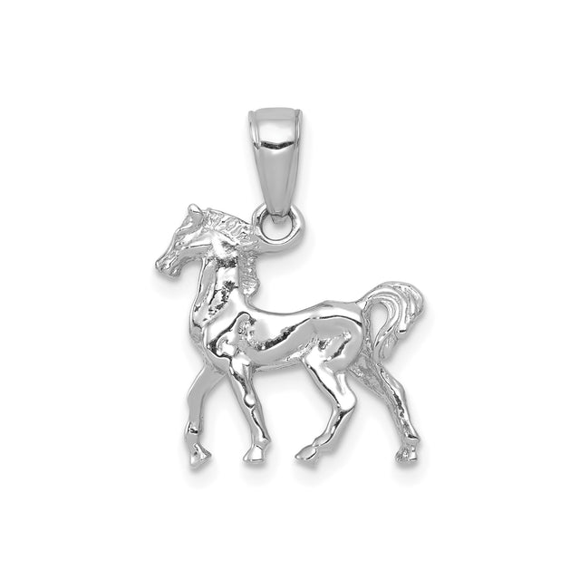 14k White Gold Horse Pendant, Detailed 3D Standing Horse Design, Equestrian Animal Lover Jewelry