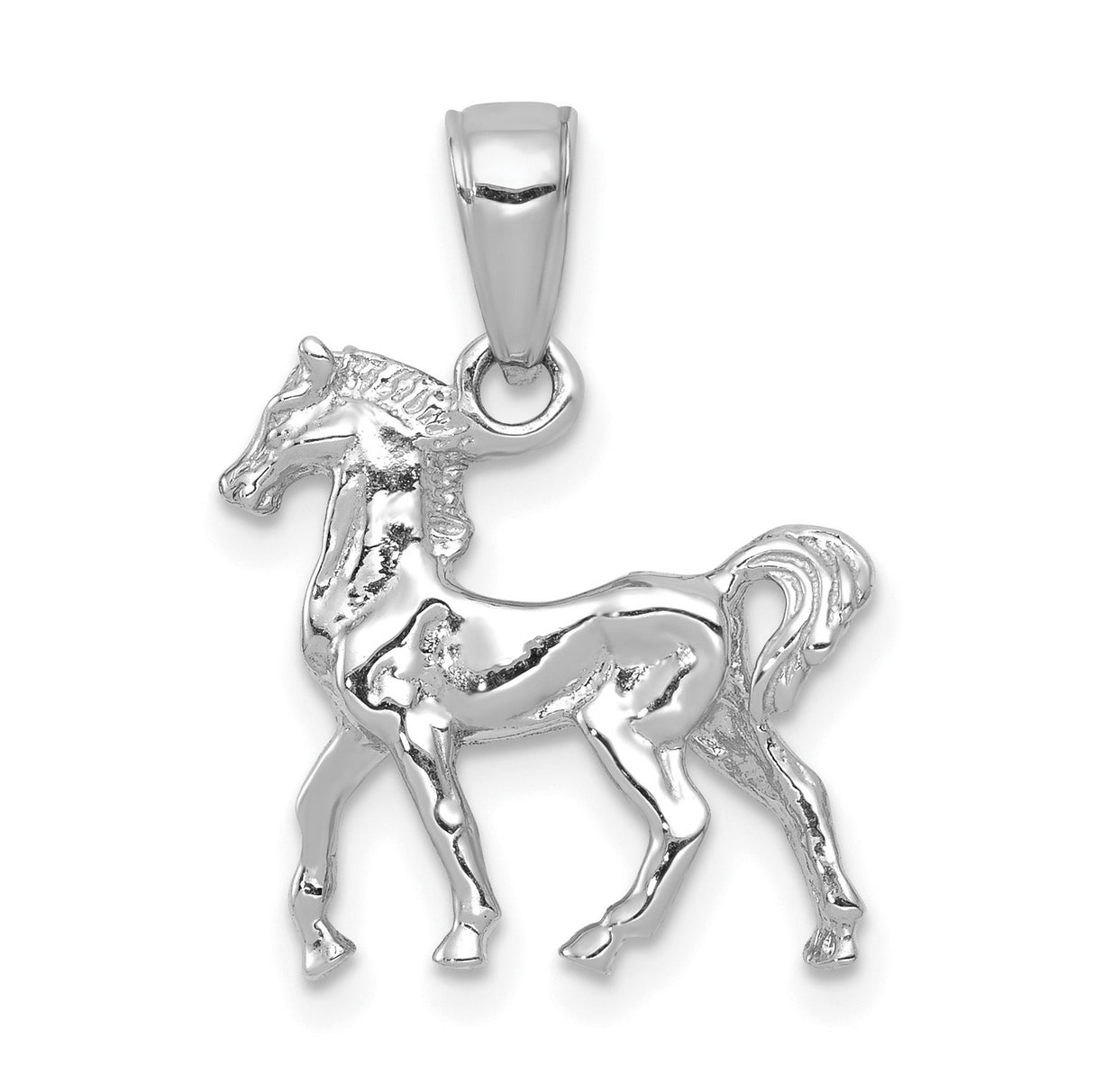 14k White Gold Prancing Horse Pendant, Detailed Animal Charm with Equestrian Style