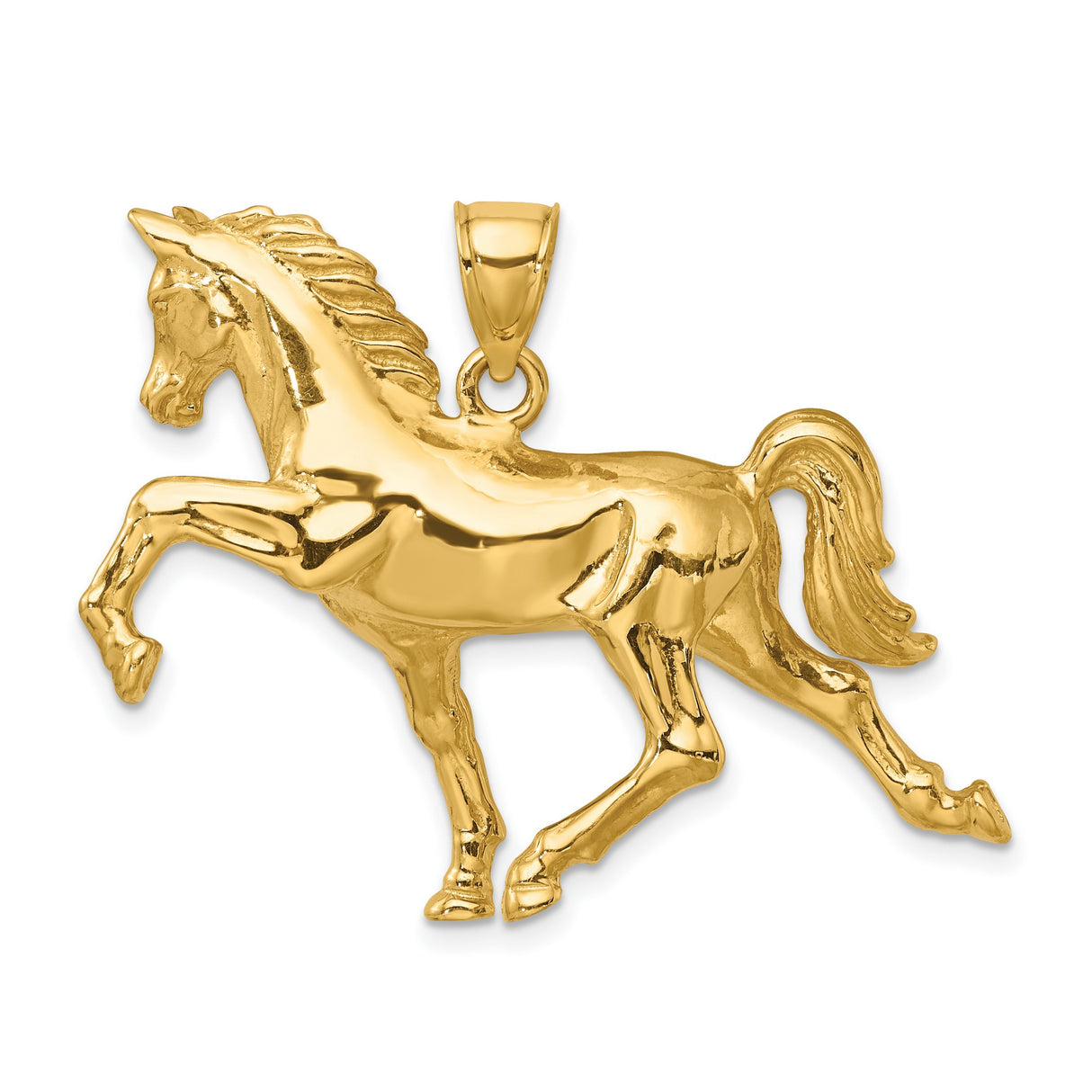14k Yellow Gold Prancing Horse Pendant, Realistic Equestrian Charm for Women or Unisex Wear