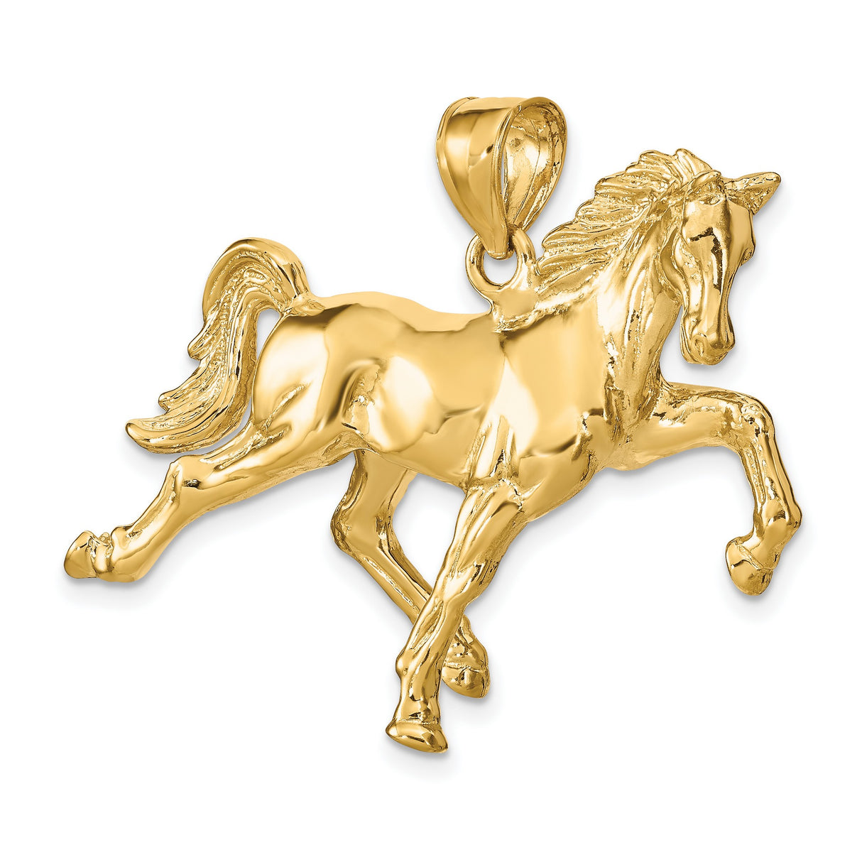 14k Yellow Gold Prancing Horse Pendant, Realistic Equestrian Charm for Women or Unisex Wear