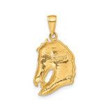 14k Yellow Gold Horse Head Pendant with Textured Mane, Equestrian Animal Design