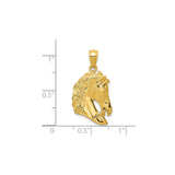 14k Yellow Gold Horse Head Pendant with Textured Mane, Equestrian Animal Design