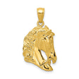 14k Yellow Gold Horse Head Pendant with Textured Mane, Equestrian Animal Design